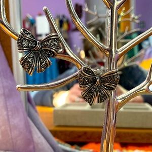 Ribbon Sterling Silver Vintage Clip on Earrings